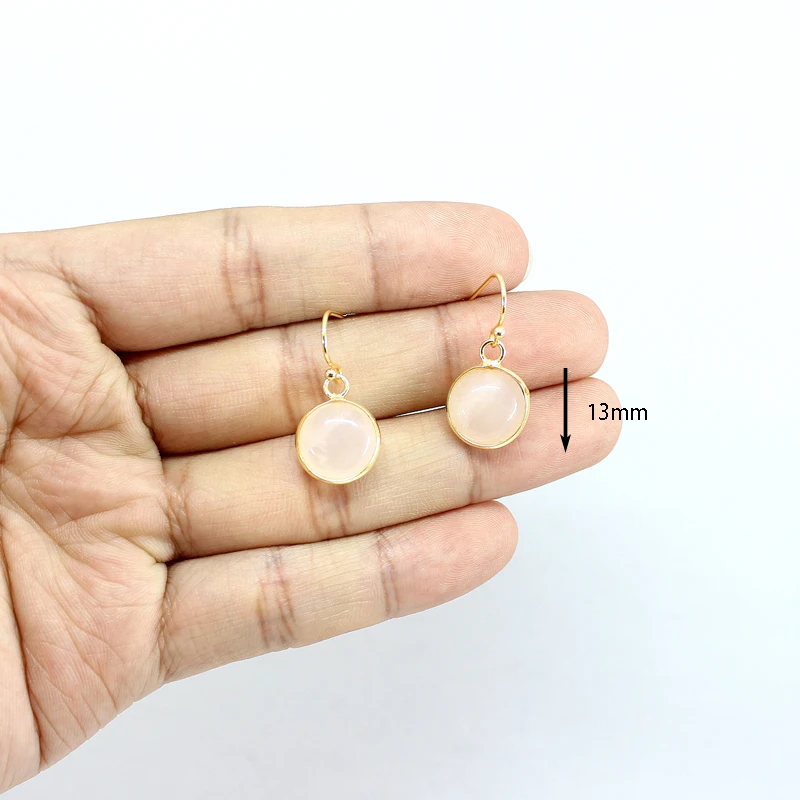 Natural Stone Drop Earrings Glod Color Hook Round Cake Shape Crystal Quartz Earring For Women Jewelry Fashion Charm Gift