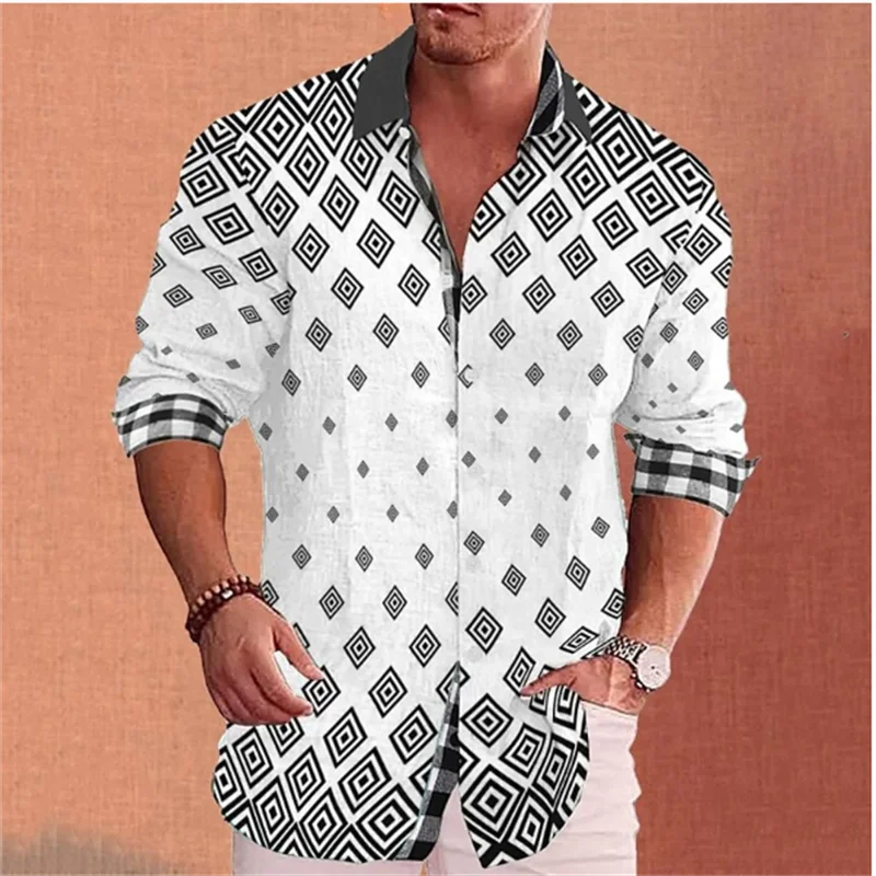 

New fashionable men's long sleeved button up shirt casual shirt top, made of high-quality fabric, oversized 6XL size