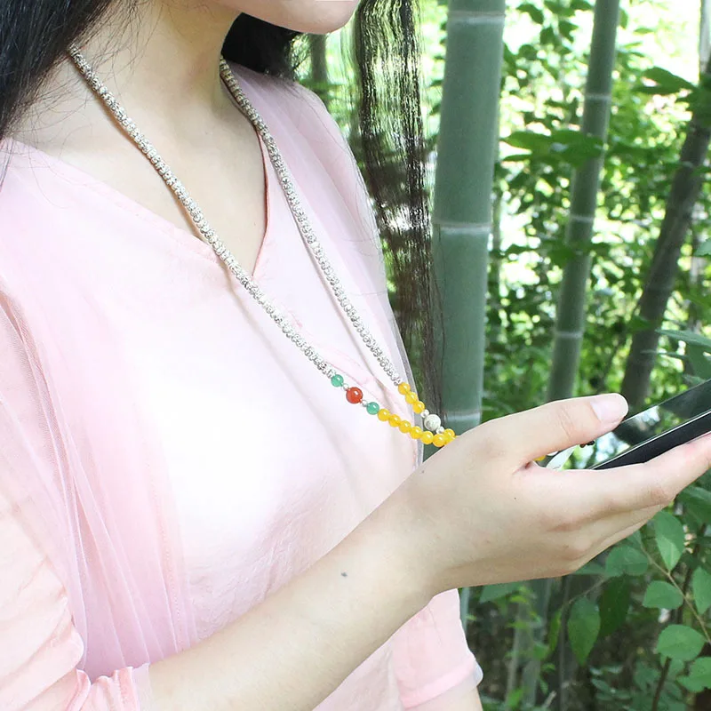 

Аксессуары для DIY: цепочка для телефона ручной работы из китайского агата Бодхи, унисекс, съемный шнурок на шею, оптом