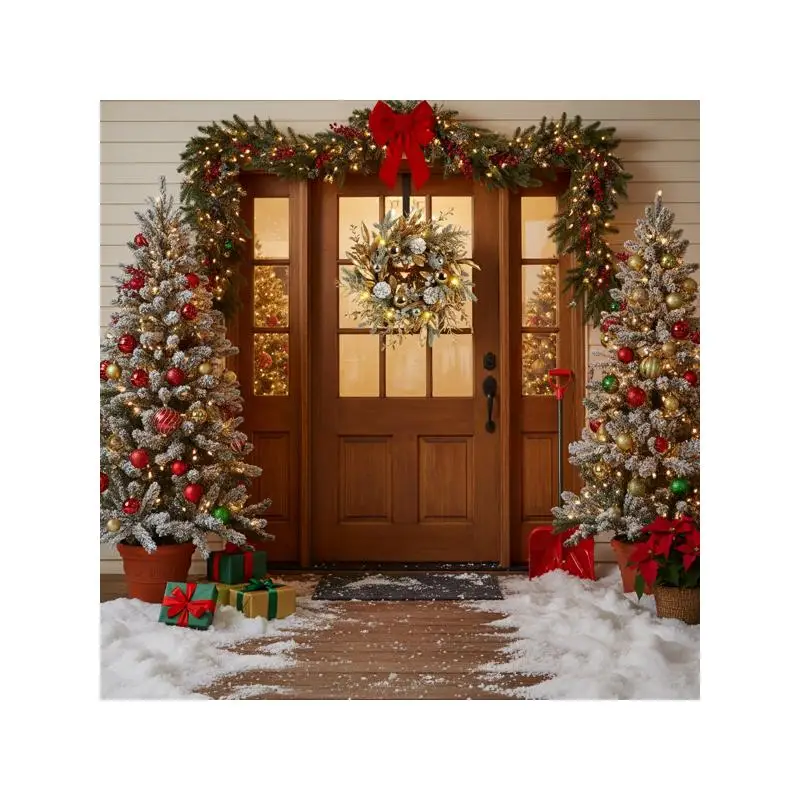 Ghirlanda natalizia da 20 pollici con luci LED bianche calde, decorazioni per porte natalizie, spedizione FBA
