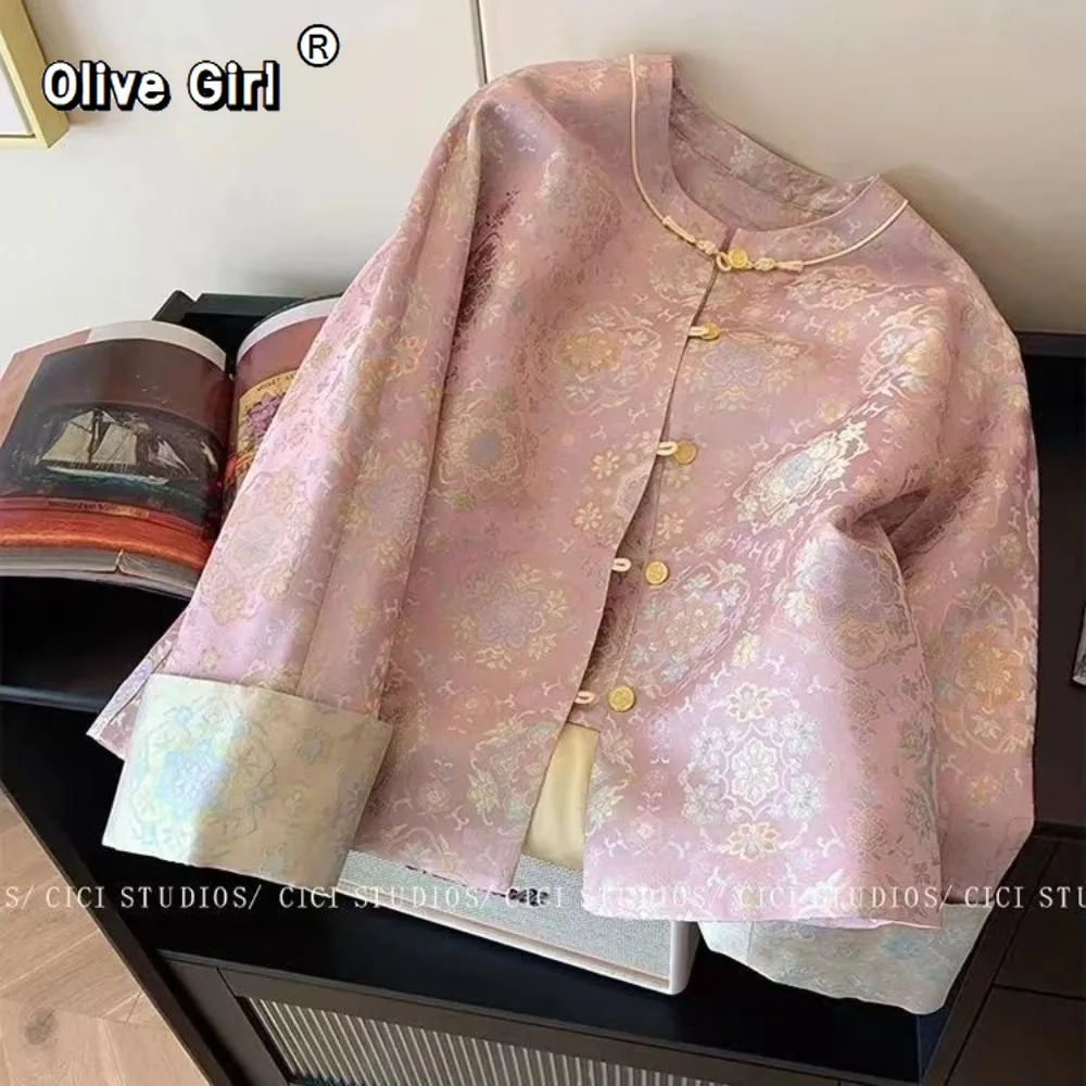 سترة جاكار معطف الملابس النسائية 2026 ربيع خمر الصينية الساتان الجاكار مزاجه الأعلى