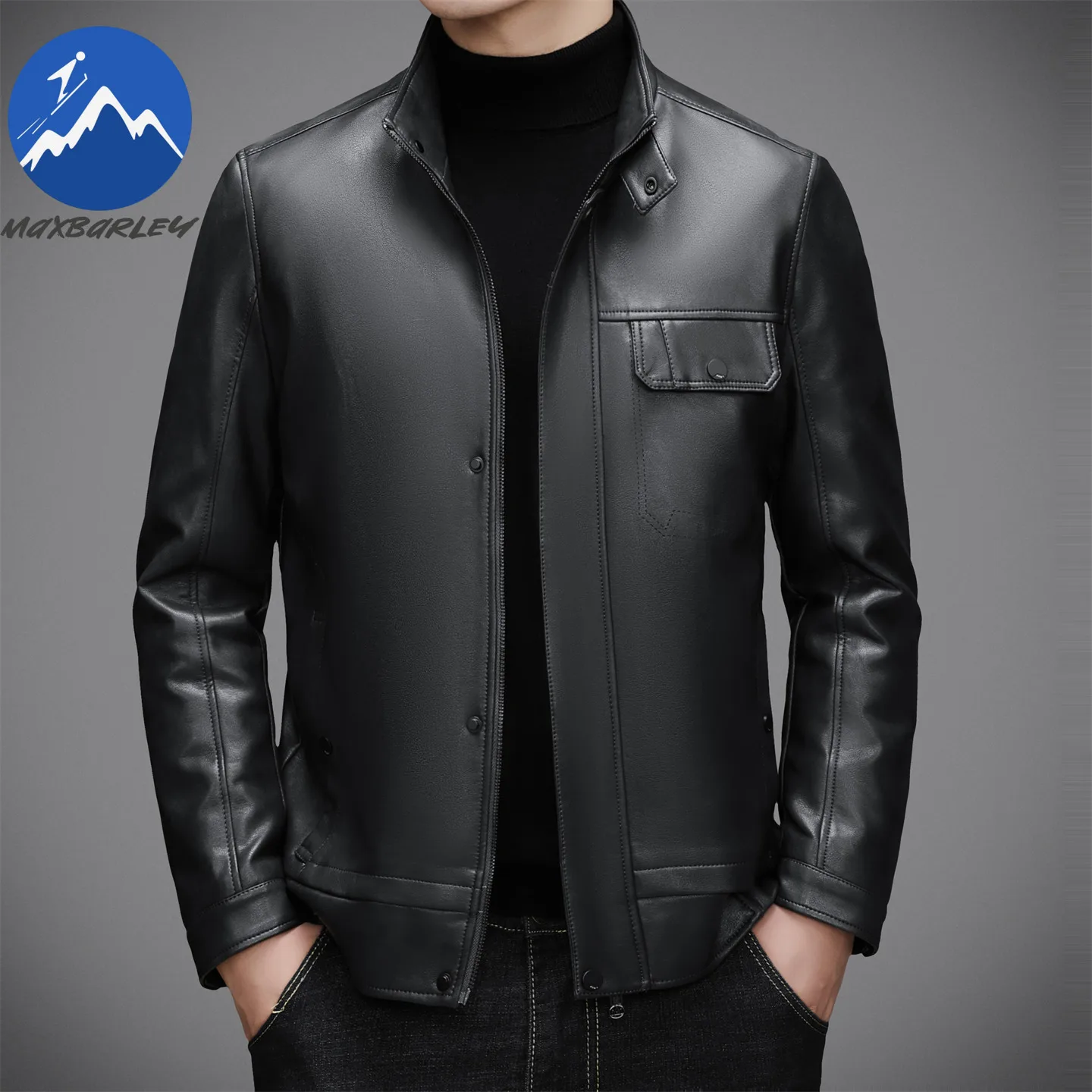 

Maxbarley Autumn 2025 Luxury Leather Jacket Men High Quality Vintage Brown PU Leather Coat Brand Clothing Motorcyclist Jacket