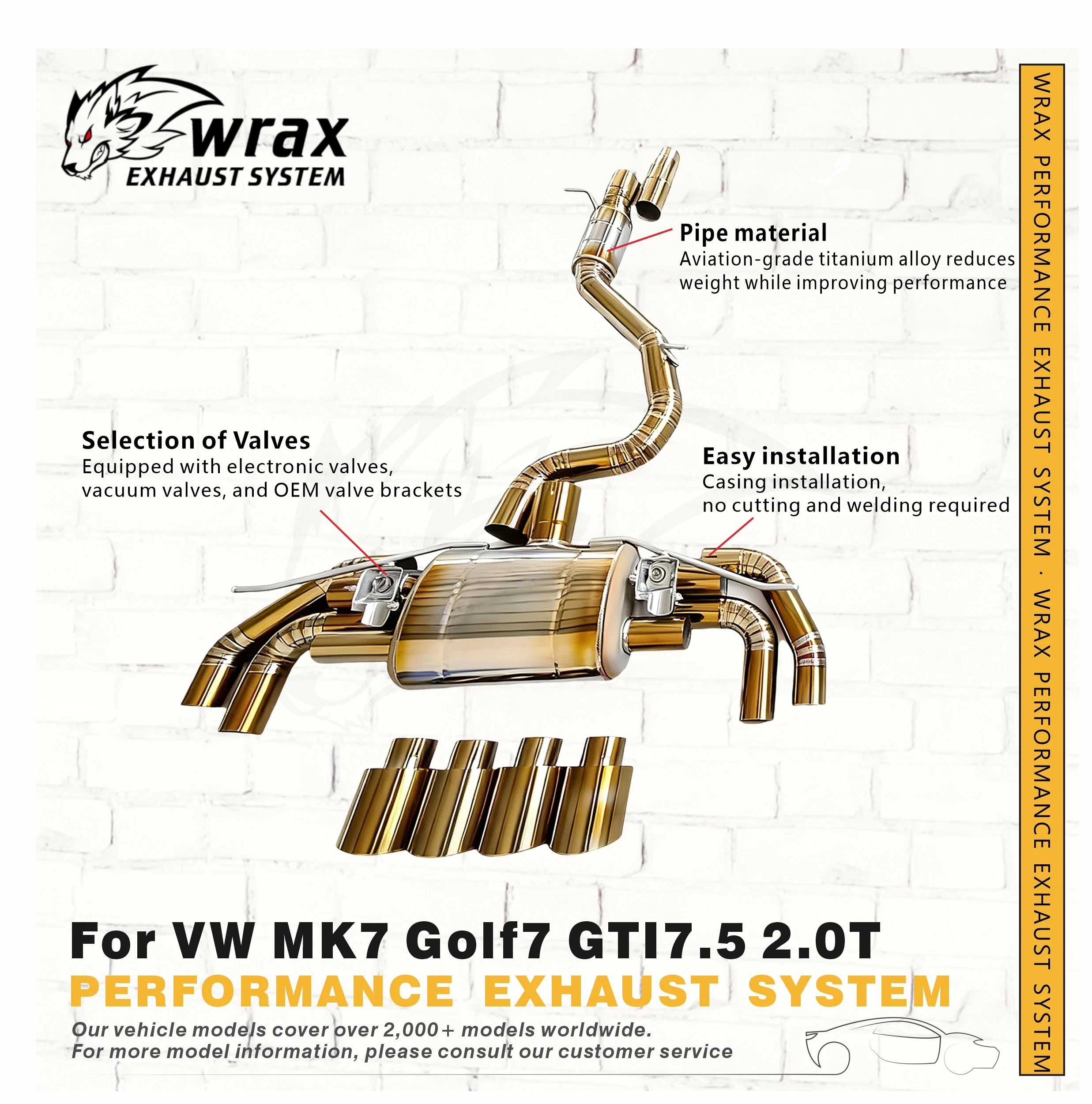 

WRAX Performance Titanium Catback Exhaust for VW MK7 Golf7 GTI7.5 2.0T Selection of Valves Plug-and-Play Easy Installatation