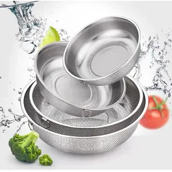 1pc Stainless Steel Thickened Drainage Basket with Dense Holes, Single Ring Vegetable Washing Rice Sieve Kitchen Storage Tools