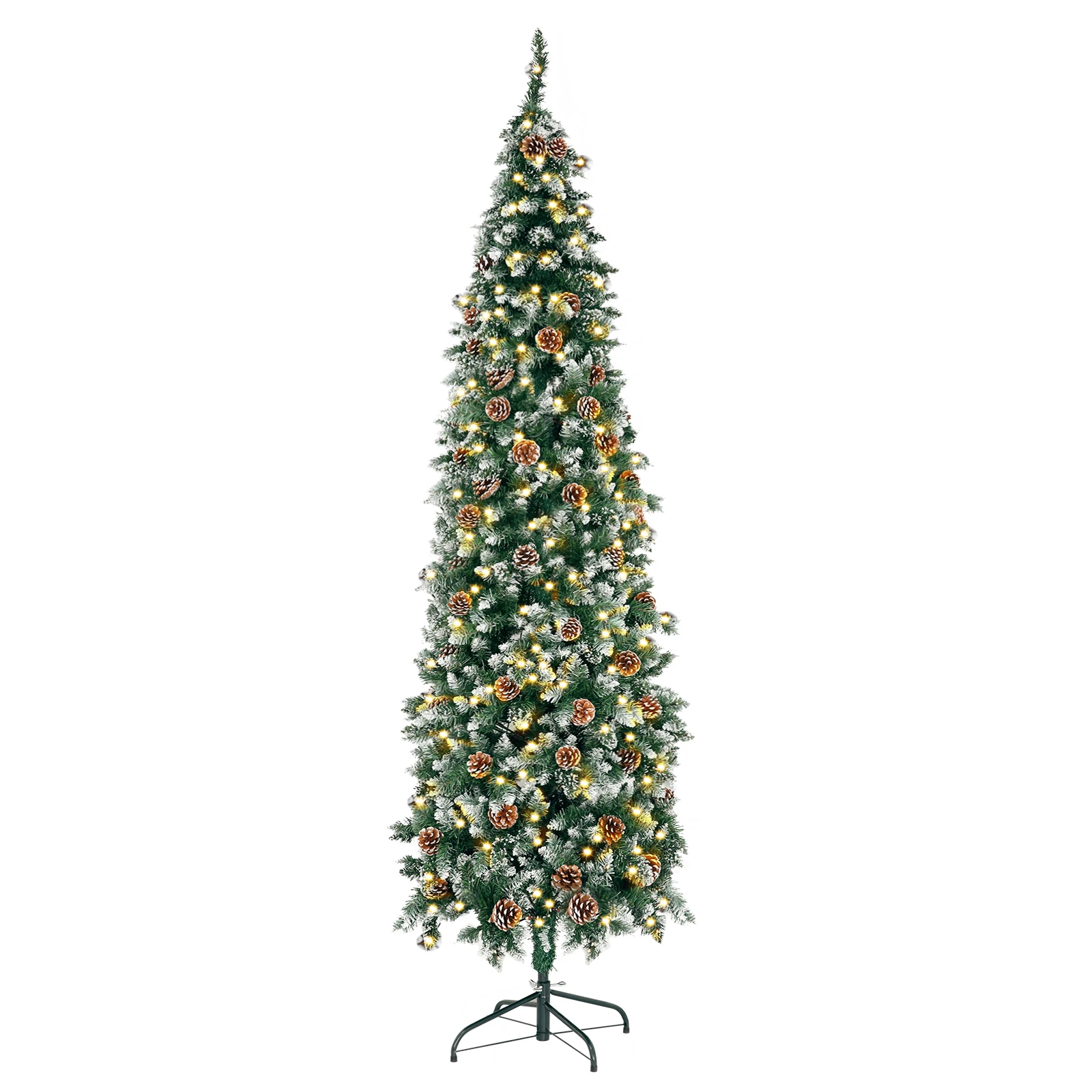 6.5 Ft Pre-Decorated Pencil Christmas Tree Pre-Lit Holiday Tree with Clear Lights Collapsible for Easy Storage Pinecones