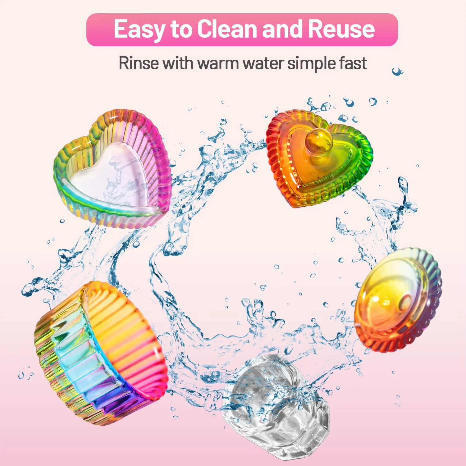 Set di tazze di cristallo colorate da 7 pezzi. Cristallo di vetro con coperchio, pennello per unghie per mescolare smalto acrilico e polvere