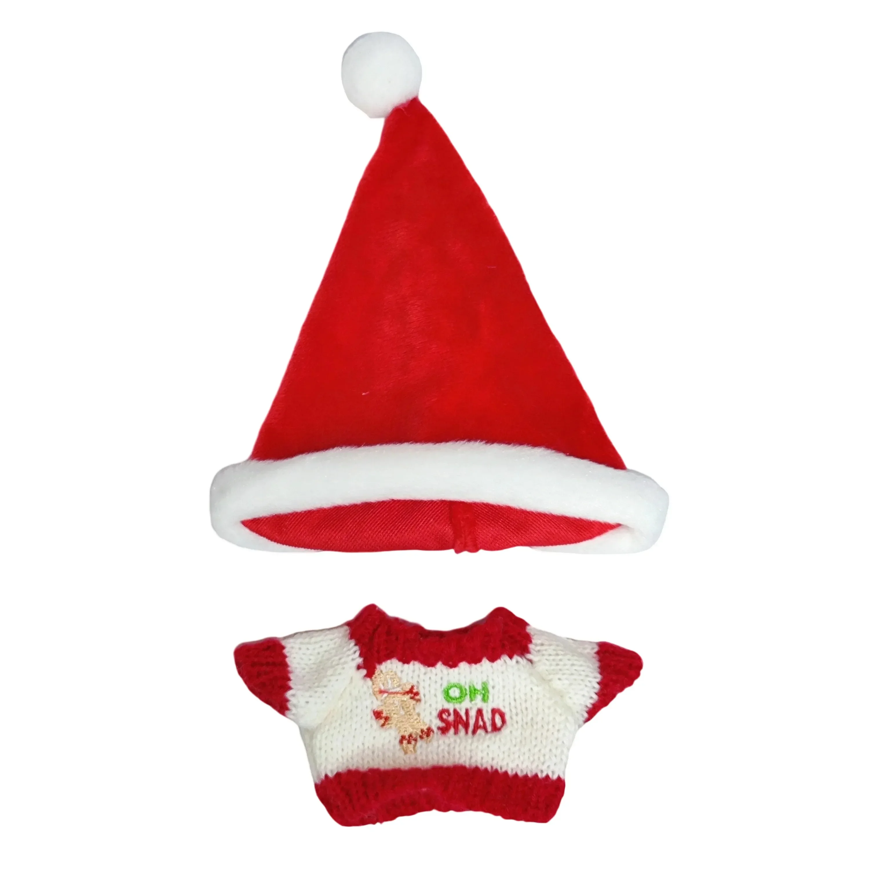 Colección de disfraces navideños de muñeca Labubu, gorro de Papá Noel, gorro a rayas con pompones, suéteres de punto, artículos de vestir para muñecas navideñas