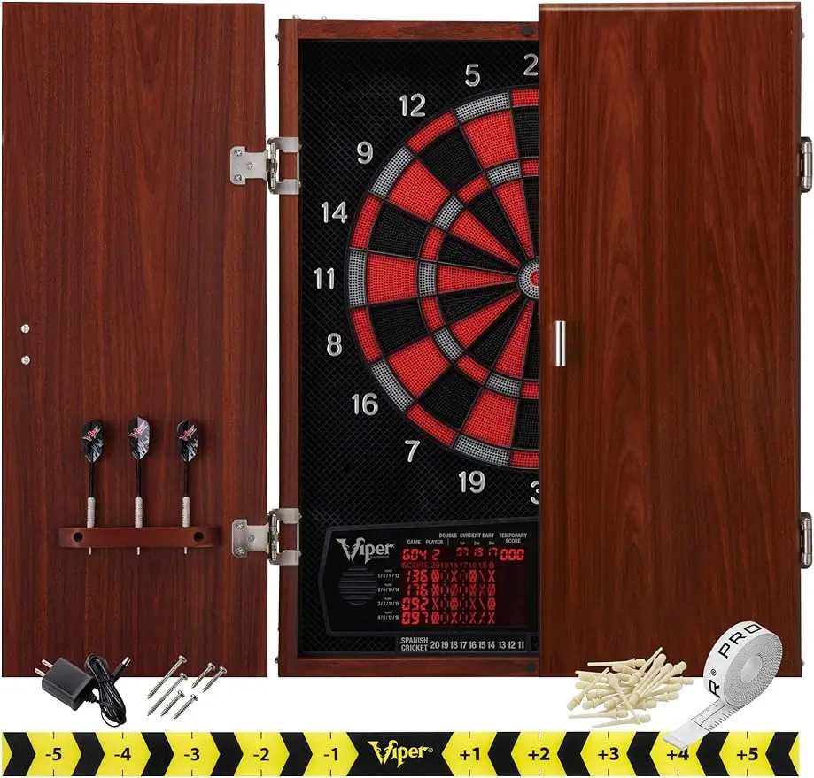 

Viper by GLD Products Neptune Electronic Dartboard Cabinet Combo Pro Size Over 55 Games Large Auto-Scoring LCD Cricket Display