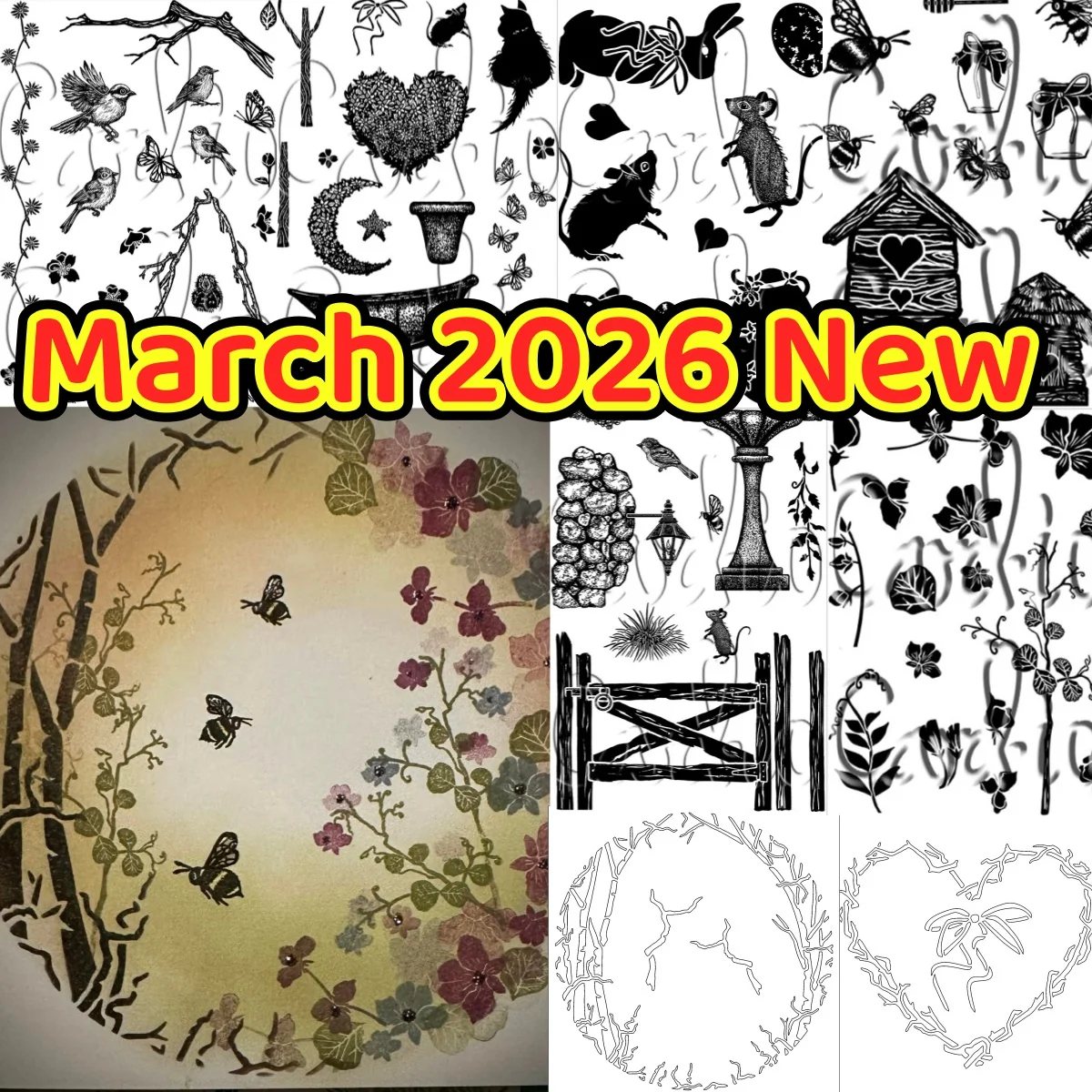 Butterflies Bee Abodes Pea Trail Heart Country Garden Collection Clear Stamps Stencil for DIY Scrapbook Craft 2026 March New