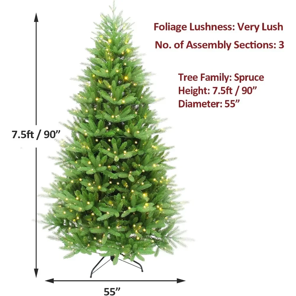 Prelit Christmas Tree with Lights, Christmas Tree Prelit with 10 Modes Warm & Colorful 500 Lights, Realistic Tips