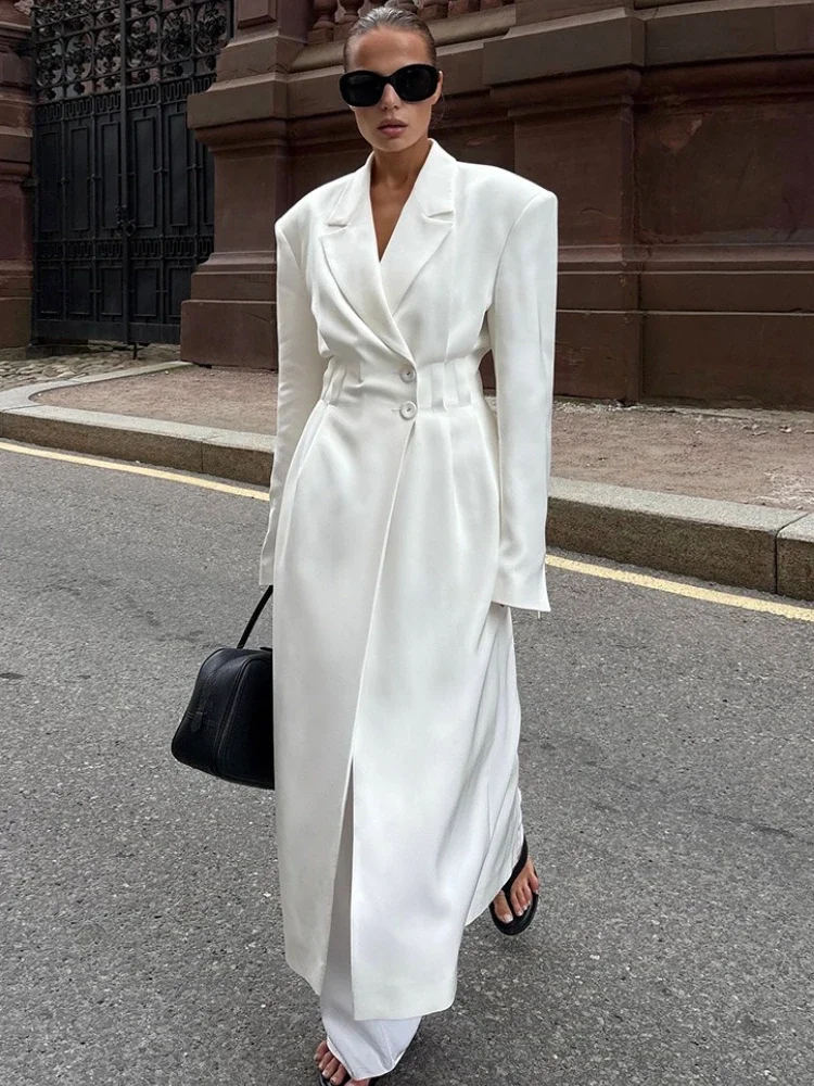 

Fashion Commuter V-neck Long Blazers Long Sleeves Tapered Waist Slim Charm Solid Outwear Autumn New Women's Long Blazers
