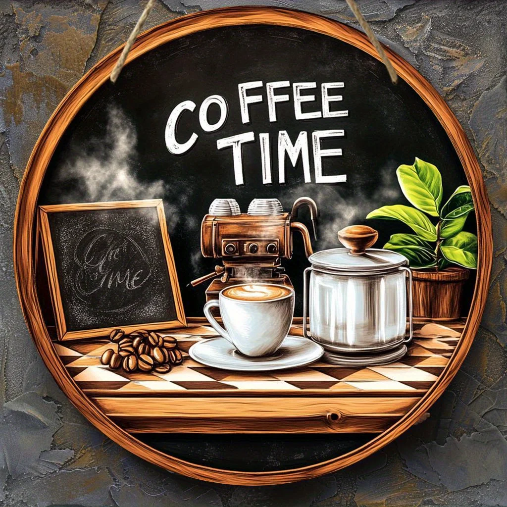 2D Flat - A 2D Flat Circular Wooden Sign with a Theme, Suitable for Decorating Bars, Kitchens, Cafes, Living Rooms, Offices, Par
