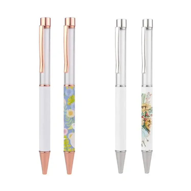 5Pcs DIY Blank Ballpoint Pen Sublimation Empty Tube Floating Snowglobe Metal  Silver/Rose Gold Snow Globe Pens