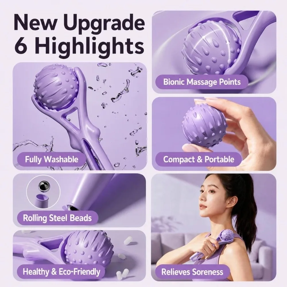 Ergonomic Handheld Massage Roller Smooth Portable Trigger Point Massager Lightweight Multipurpose Muscle Relief Roller Home-Use