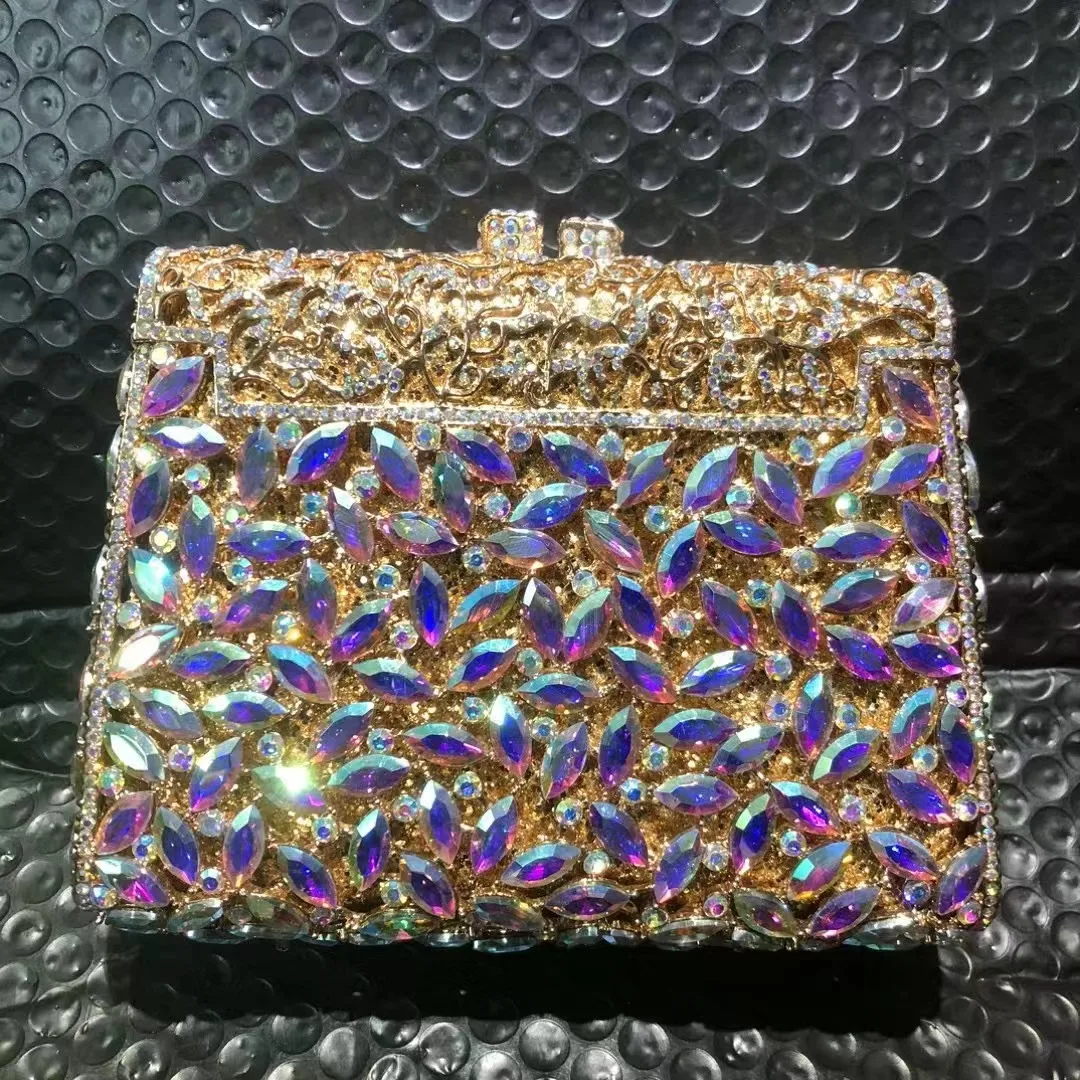 

Square Gold Metal AB Rhinestone Wedding Purse Women’s Crystal Evening Phone Clutches WHTUOHENG Diamond Party Purses Prom Handbag