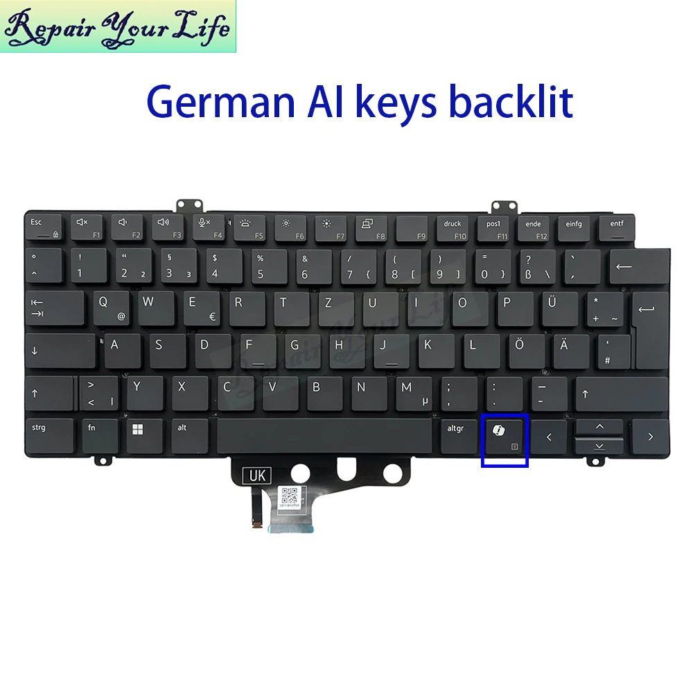 German UI UK Laptop Backlit Keyboard For Dell Pro 14 Plus PB14250 PB14255 Pro 14 PC14250 PC14255 Max 14 MC14250 MC14255 0K12J6