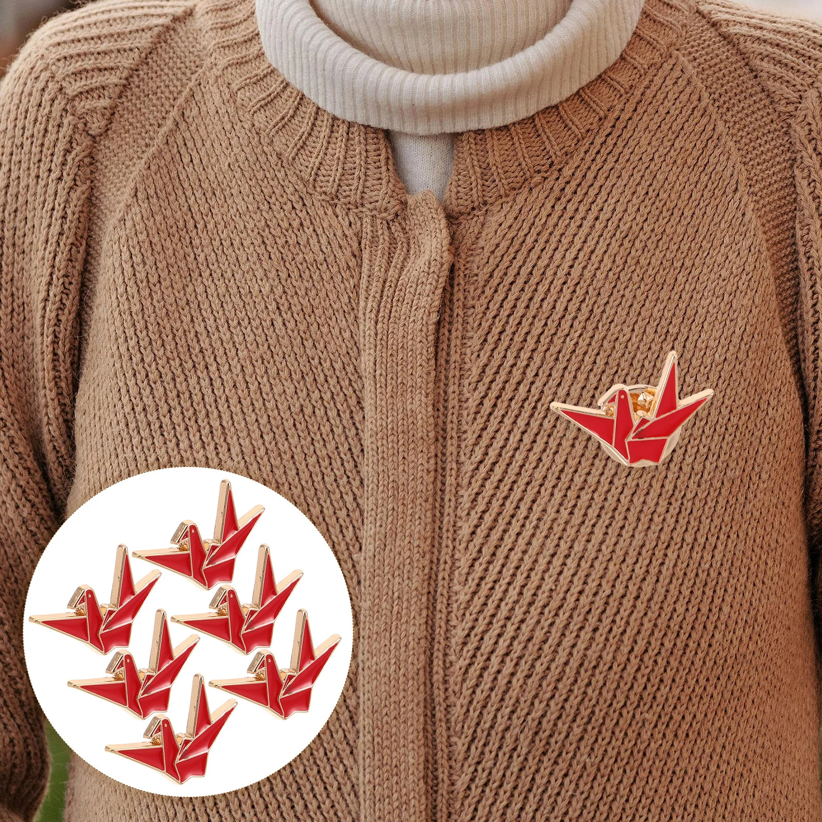 

6Pcs Origami Crane Lapel Pin Cute Badge Style Versatile Decoration Durable Material Lightweight Cartoon Brooch for Outfits