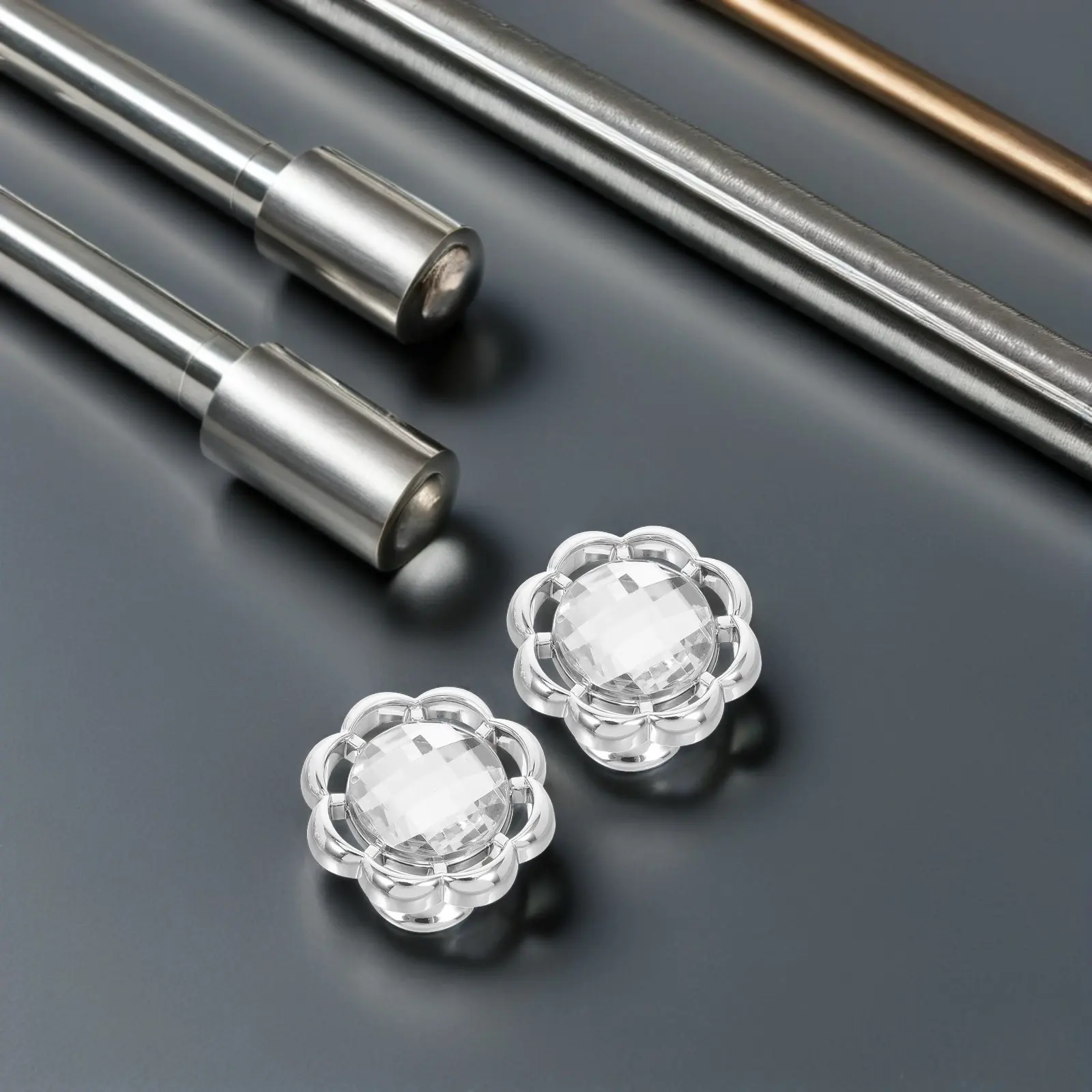12Pcs Cabinet Handles Flower Shape Decorative Rhinestone Drawer Knobs Elegant Pulls for Kitchen Wardrobe Dresser Closet