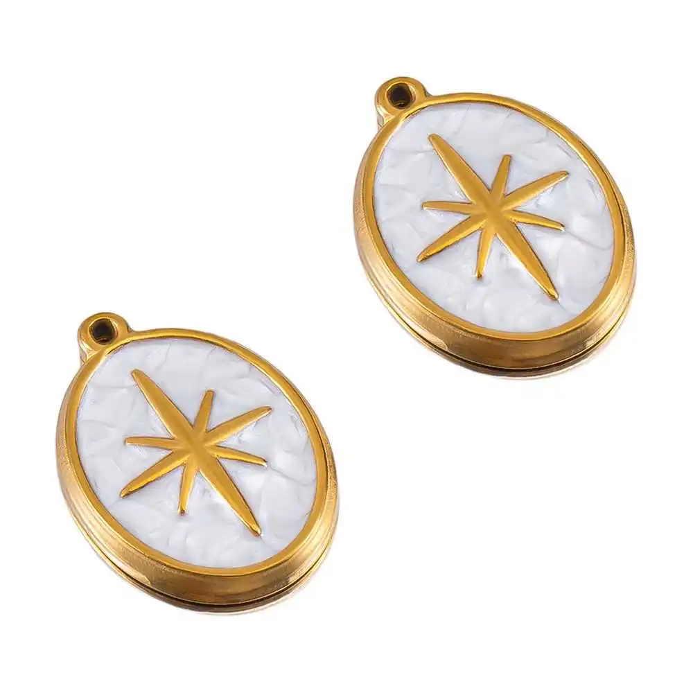 2pcs White Enamel Stainless Steel Hollow Wrinkled Starfish Heart Square Pendant Necklacse Charms Earrings DIY Jewelry Findings view 3