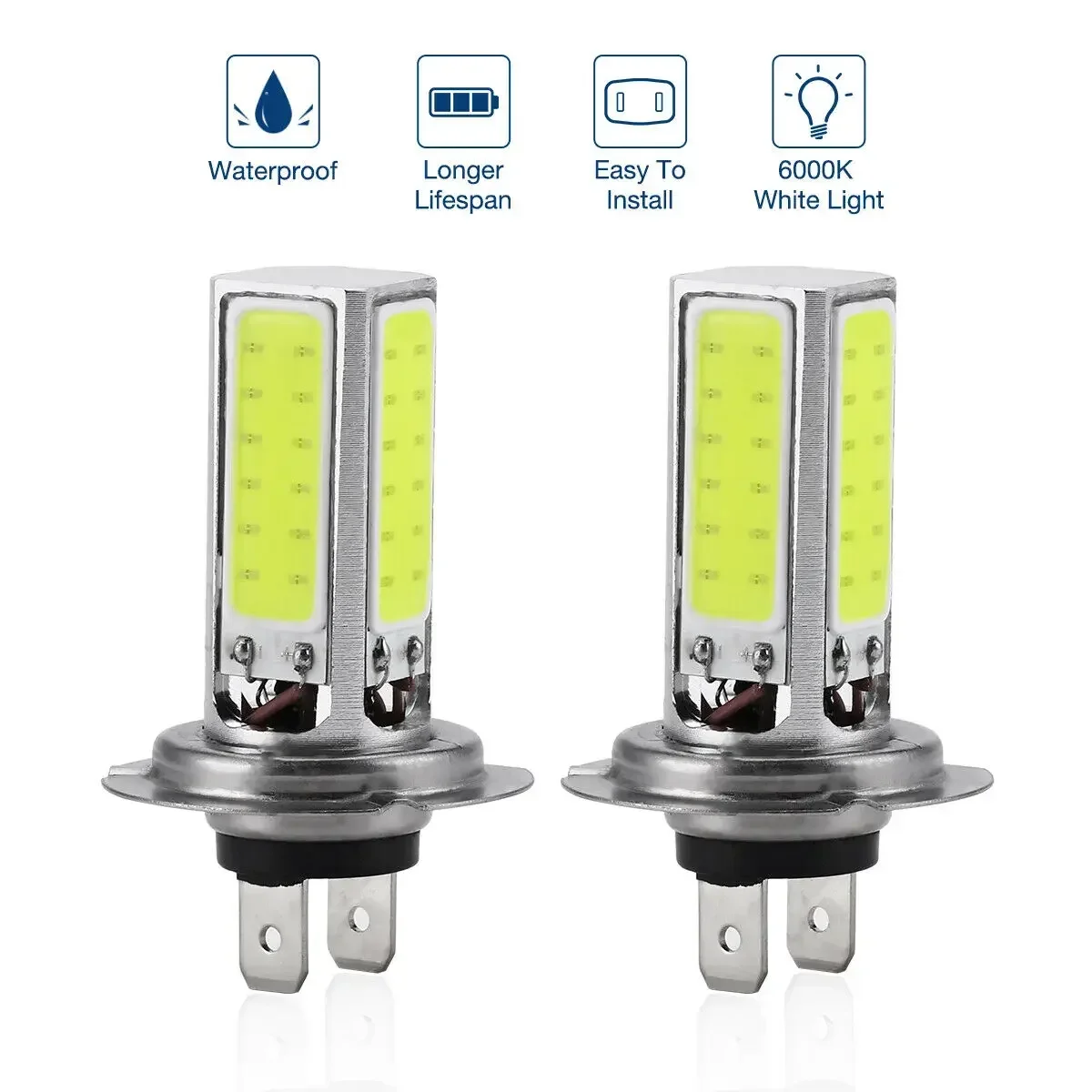 2x H7 COB LED Headlight Bulbs Kit Fog Light High Low Beam Super Bright White DRL H4 H8 H9 H11 9005 9006 Lamps For Car 12V 6000K