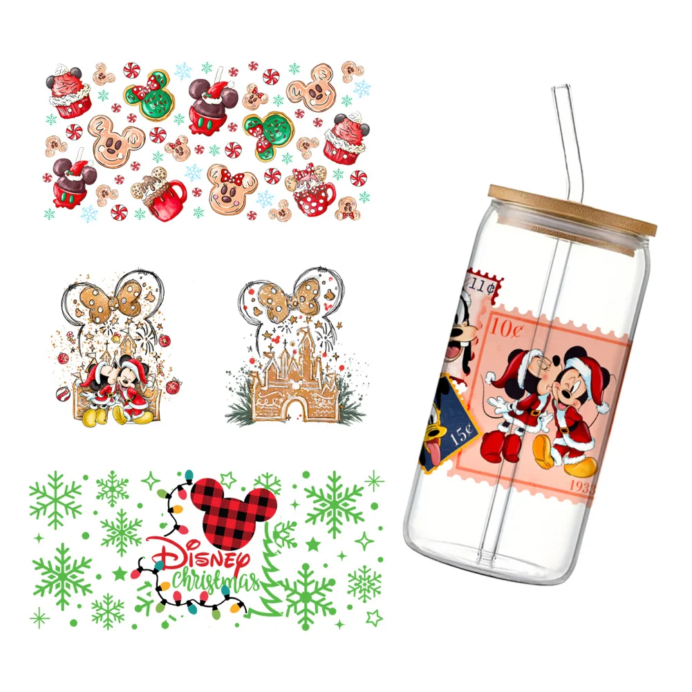 11x24cm Disney Mickey pegatina de envoltura de taza de Navidad para Libbey16oz lata de vidrio 3D impermeable UV DTF café Libbey envoltura de vidrio