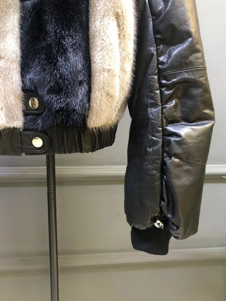 Moda inverno donna pelle bovina vera pelle impiombata vera pelliccia di visone giacca vintage o collo monopetto allentato piumino d'oca