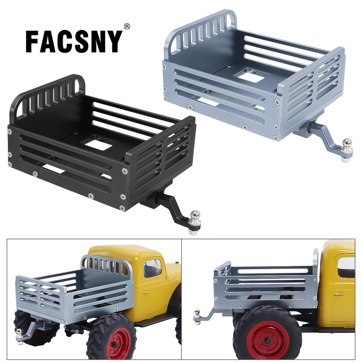 

FCX24 Metal Detachable Rear Bucket Carriage Trailer With Hitch For 1/24 RC Craweler FMS FCX-24 POWER WAGON Xiaoqi Upgrade Parts