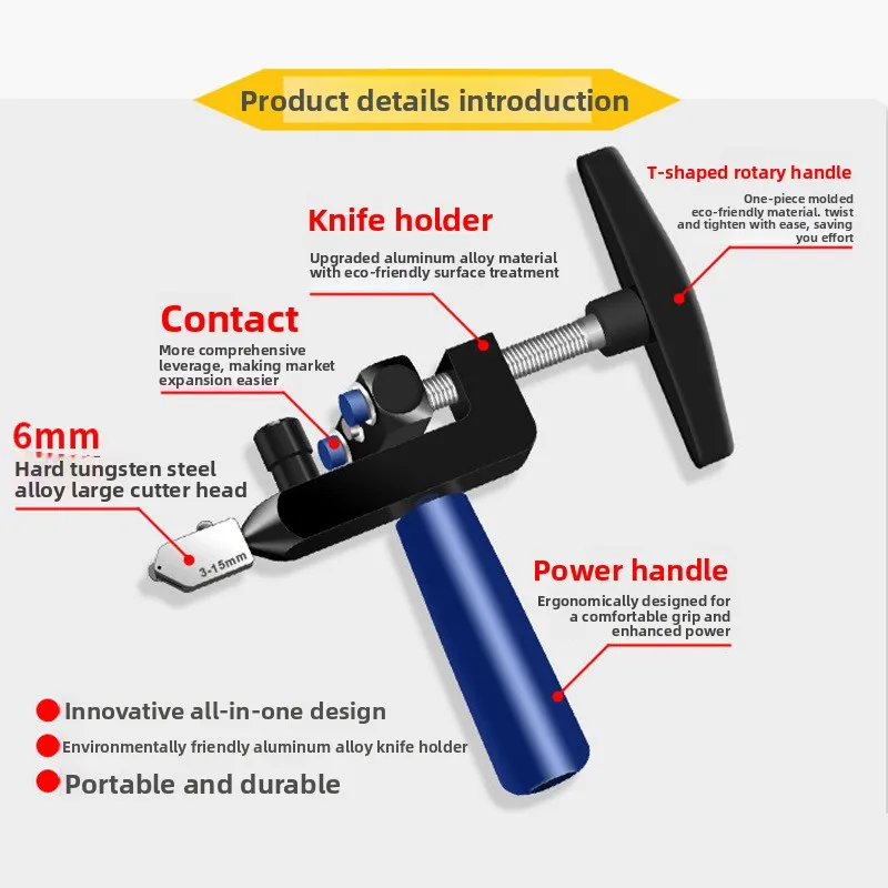 Tile Opener Integrated Glass Set Hand Roller Cutting Tile Push Tool Two-in-one Eco-friendly Aluminum Alloy Material
