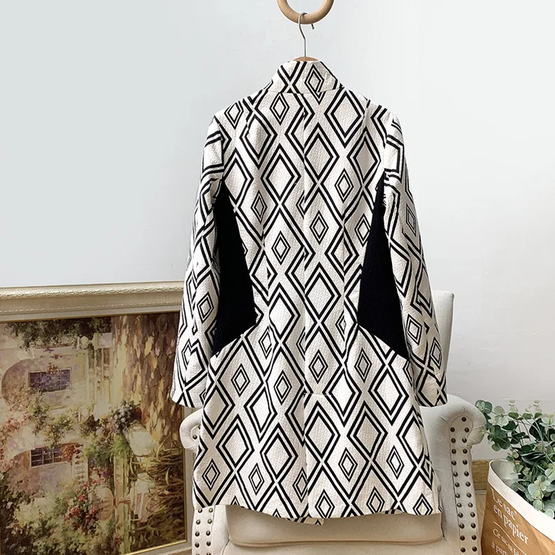 Foreign trade Spain original European and American style women's windbreaker embroidered print retro medium long jacket