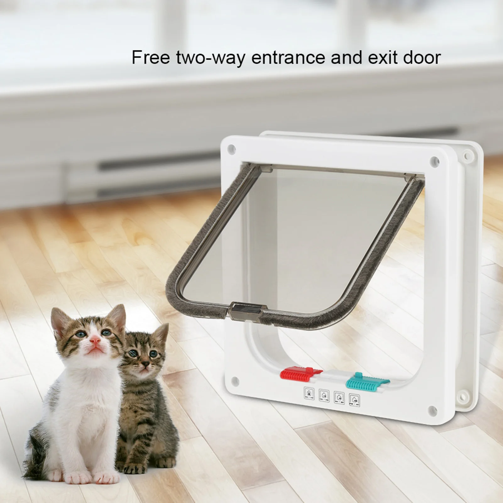 Puerta bloqueable de 4 vías para mascotas L, puerta con solapa para perros pequeños y gatos con cerradura de 4 vías para el cuidado de mascotas, puerta con solapa de seguridad para mascotas