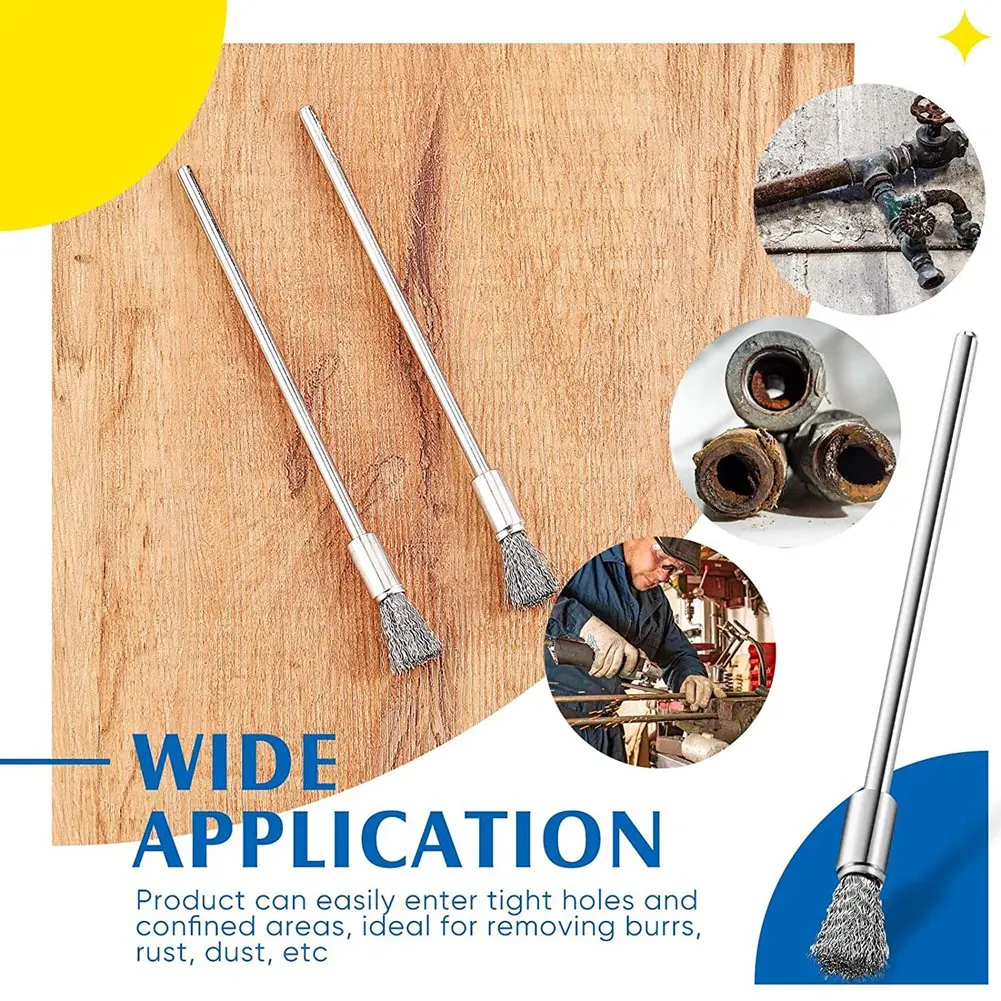 ABLN-10 pezzi spazzole per pulizia penna mandrino da 3 mm punte per rimozione vernice ruggine lucidatura accessori per utensili rotanti, spazzola terminale da 6 mm