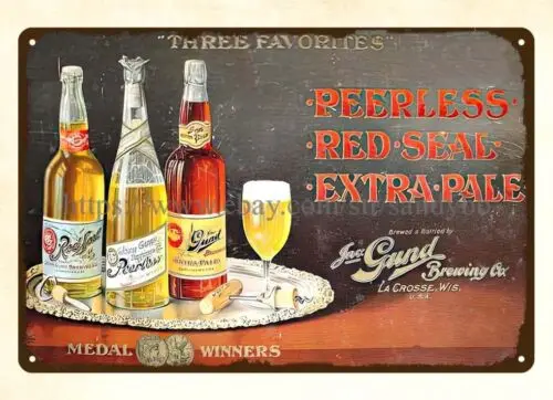 Pre Pro peerless pale alcoholic drink Three Favorites beer tin sign wall art