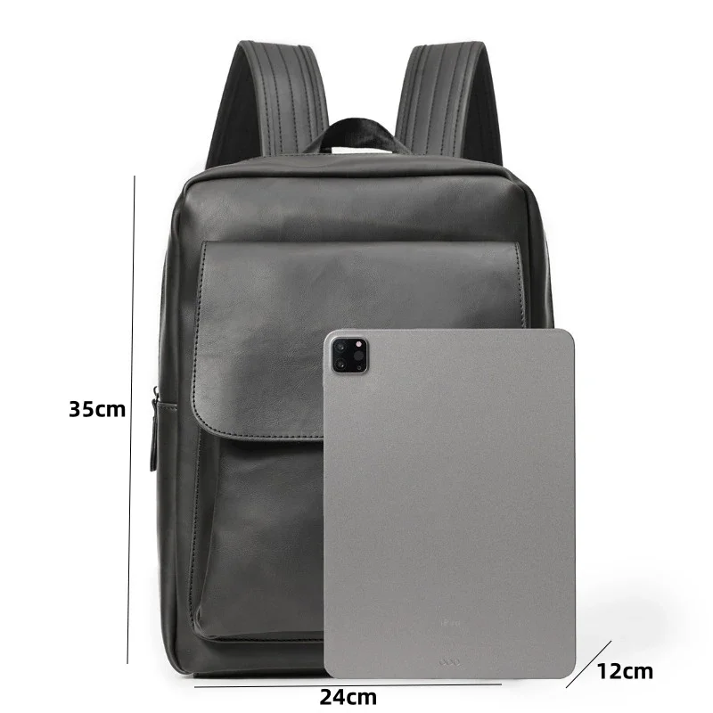 Retro Fashion Laptop Backpack Men Korean Style Flap Men\'s Backpacks High Quality PU Leather Travel Back Bag Student Schoolbags