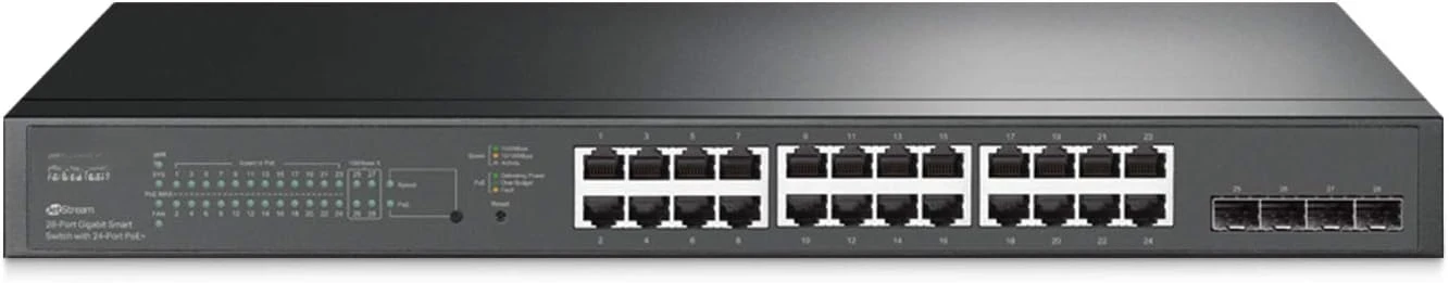 TL-SG2428P  Jetstream 24 Port Gigabit Smart Managed PoE Switch  24 PoE+ Ports @250W, 4 SFP Slots  Omada SDN Integrate