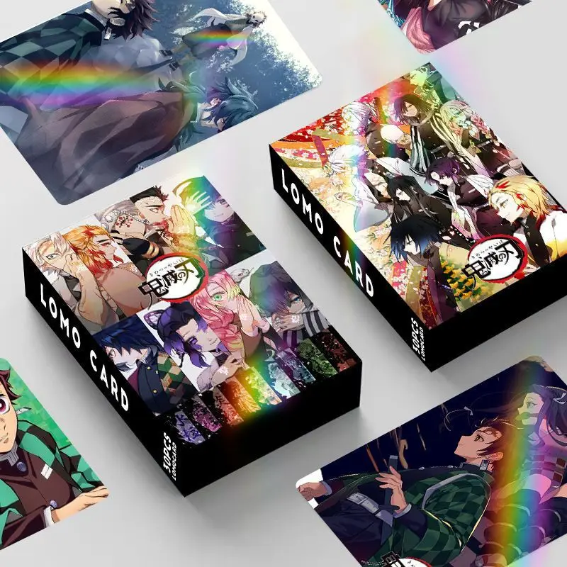 30PCS Double-sided Laser Mini Cards, Demon Slayer One Piece Dragon Ball Anime Peripherals, Boxed Photo LOMO Cards