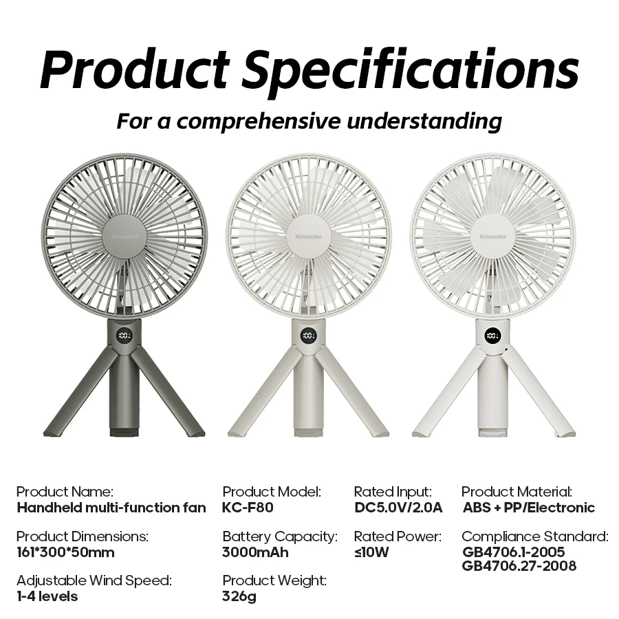 New Foldable Tripod Handheld Fan 3000mAh 4-Speed Rechargeable Fan LED Digital Display Portable Fan for Outdoor Travel Camping image 6