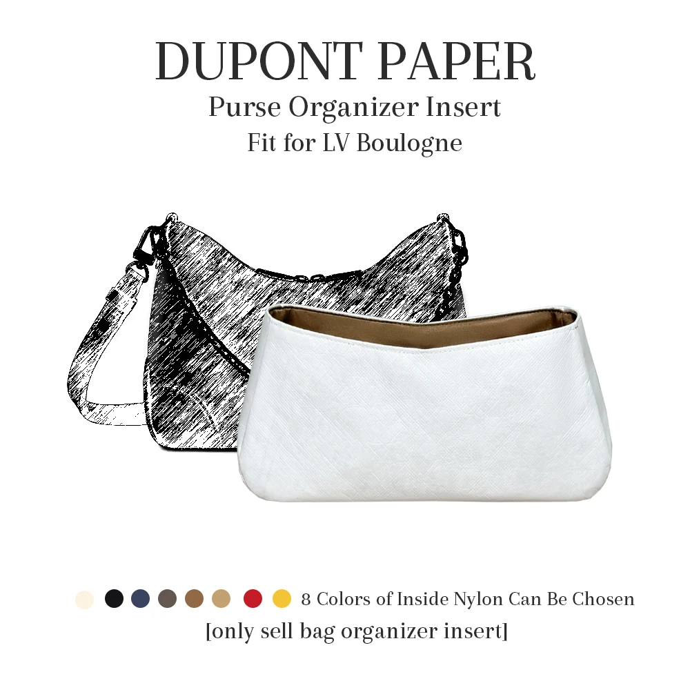 

Purse Organizer Insert Fit for LV Boulogne Hobo Bag, Dupont Paper Inner Zipper Storage Bag In Bag Slim Inside Storage Bag Insert