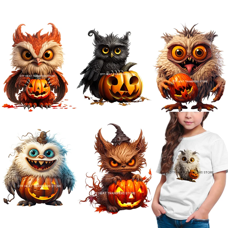 Halloween Hidden Little Monster Horror Ghost pattern Iron on transfer for dtf transfers ready to press Children's clothing shirt