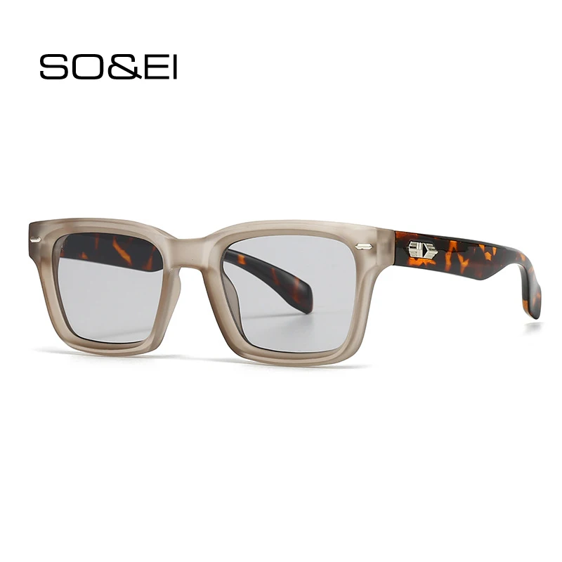 

SO&EI New Square Women Fashion Gradient Sunglasses Shades UV400 Retro Brand Designer Rivets Men Champagne Sun Glasses