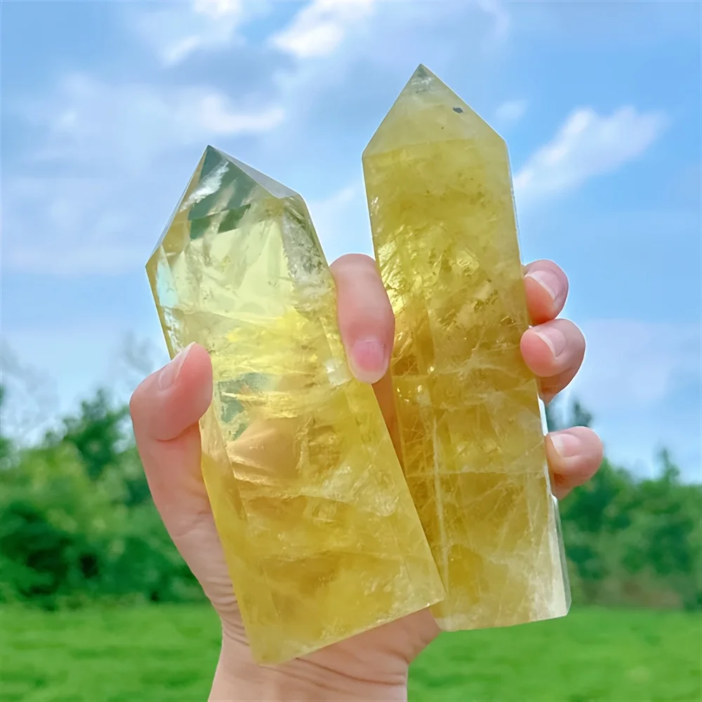 Torre de citrino de CRISTALHOLA, lujosa torre de piedra de cristal adecuada para decoración de escritorio de hogar y oficina, 1 ud.