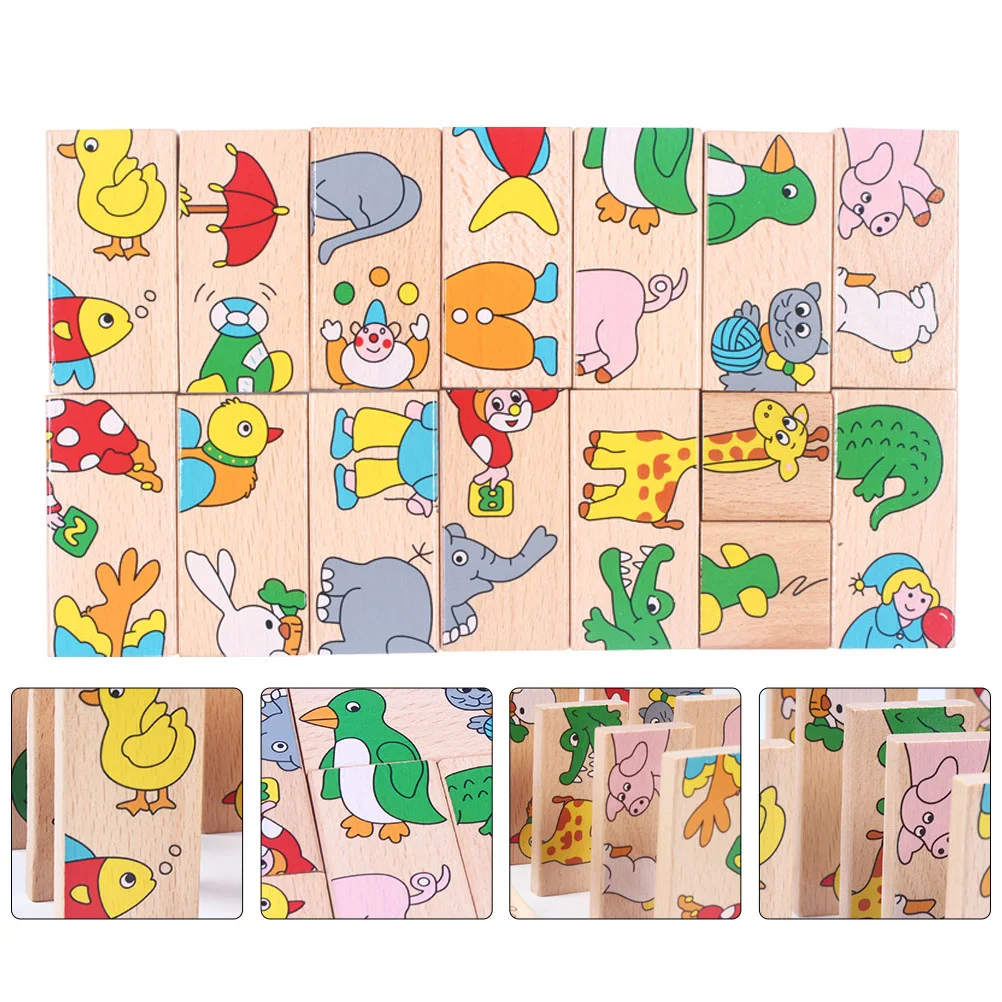 Domino Puzzle Children's Toys Kids Early Educational Plaything Dominoes Animal Pattern Wooden Jigsaw Baby Creative