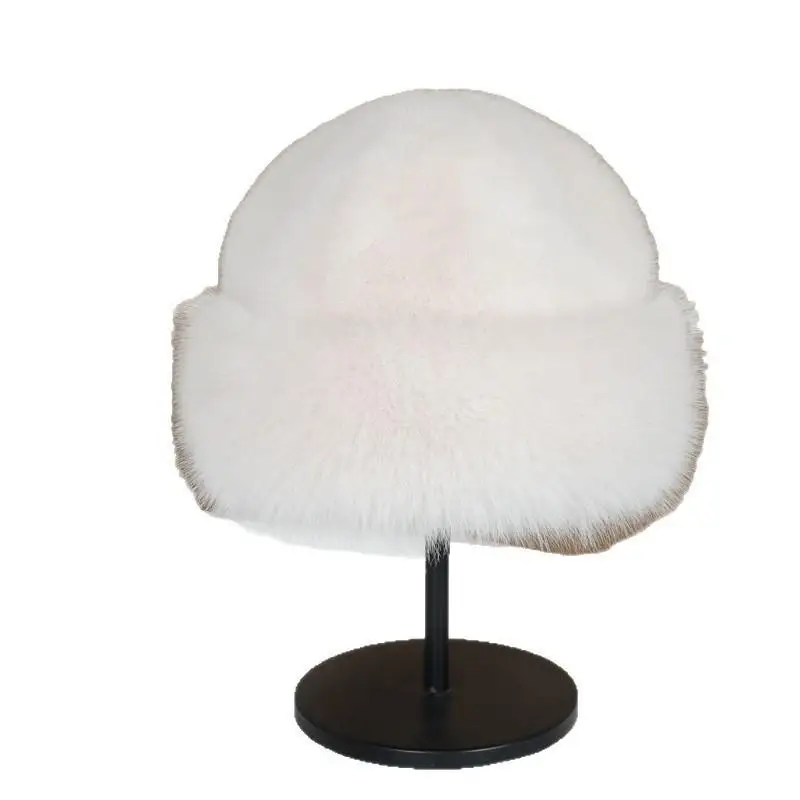 New Fluffy Fur Winter Hat Plush Solid Color Bucket Hat Thicken Cold Windproof Panama Cap For Women Girls