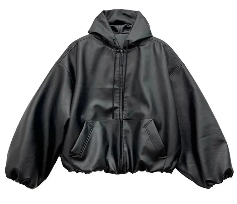 

Кожаная куртка Y2K для мужчин и женщин в мотоциклетном стиле, весна-осень, новая американская уличная кожаная одежда, трендовая брендовая ретро с капюшоном