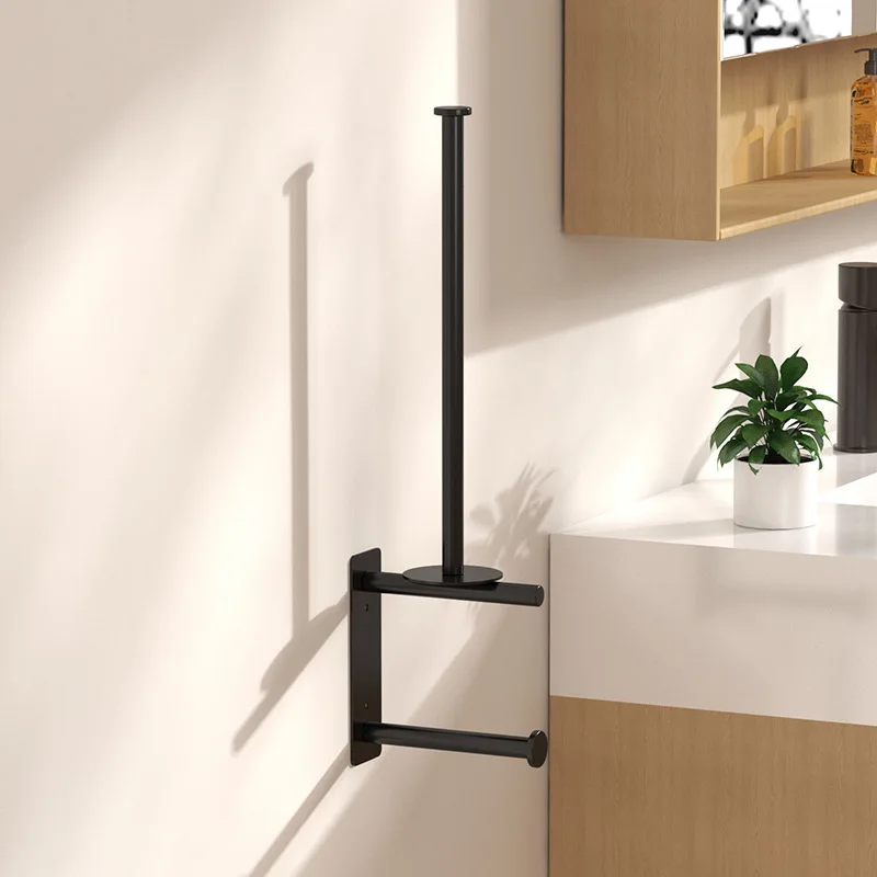 

No Drill or Drilling Wall Mount Toilet Paper Holder – Vertical Tissue Paper Rack with Shelf, Adhesive or Screw Fixed Stand