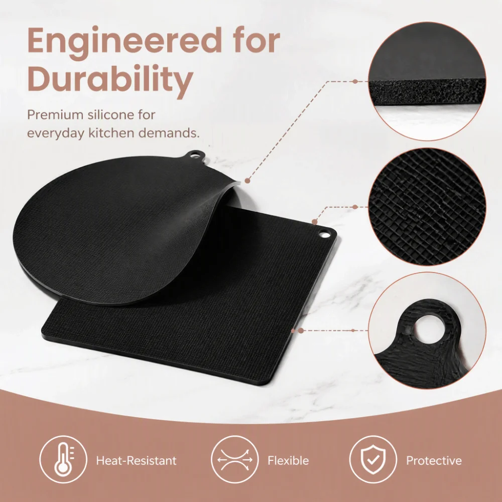 5PCS Round Silicone Induction Cooker Mat Compatible Durable Heat Insulated Pad Black Scratch Proof Pad Stove Top Protection