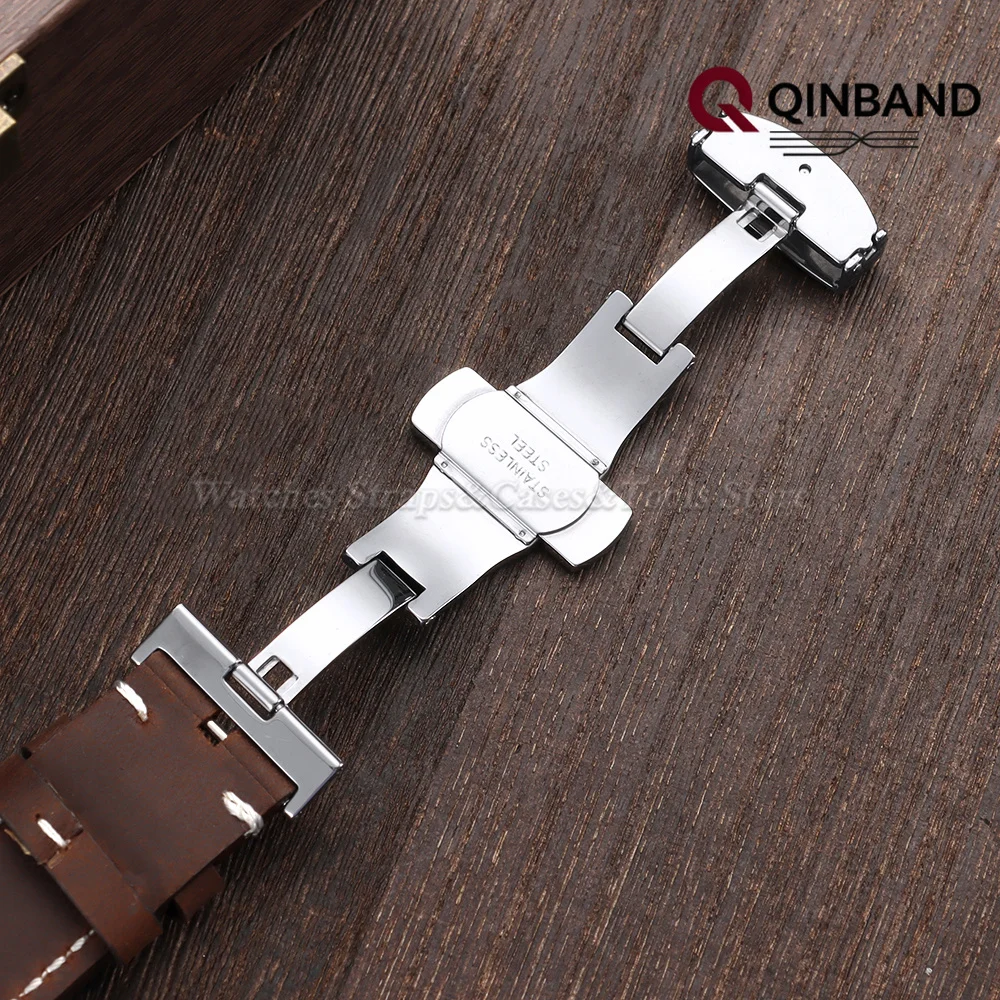 Uhrenarmband aus echtem Kalbsleder mit Schmetterlingsschnalle, schwarz, braun, universelle Ersatz-Uhrenarmbänder, 18 mm, 19 mm, 20 mm, 21 mm, 22 mm, 24 mm – Detail 7