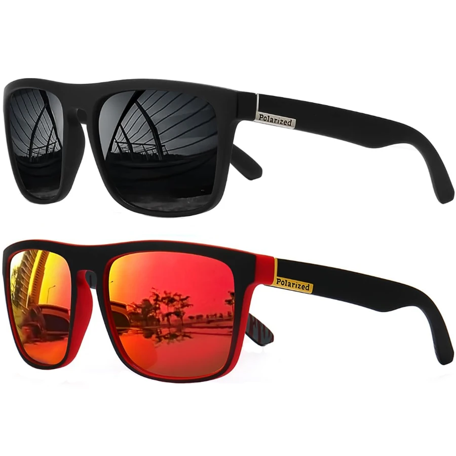 2Pack Fashion Rectangle Polarized Sunglasses for Men Women Vintage Brand Designer Sport Sun Glasses