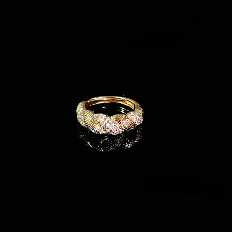 Vintage 18K Gold Filled Zircon Adjustable Twist Ring For Women Banquet Accessories Gift