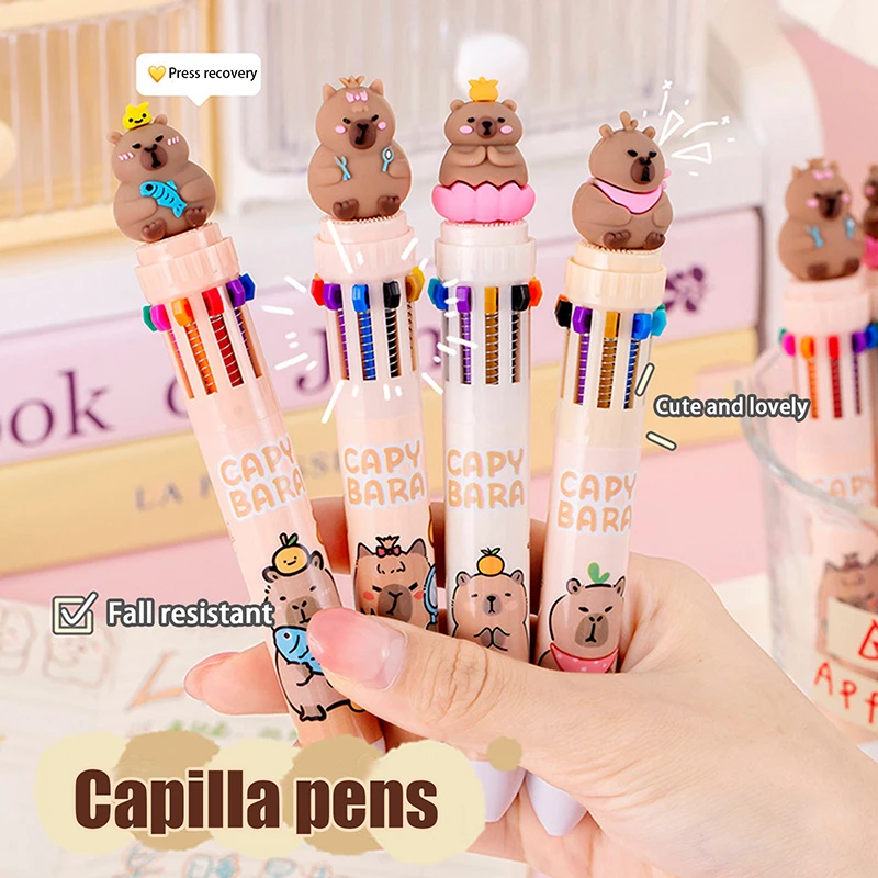 0.5mm Cartoon Capybara 10-Color Ballpoint Pen Cute Capybara Colorful Ink Pressing Pen School Stationery Office Supplies