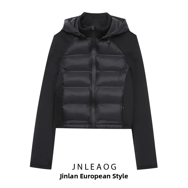 

Fashionable JNLEAOG Women's Jacket Autumn New Style Hooded Splice Design All-Match Short Outerwear Polyester Fiber Zipper